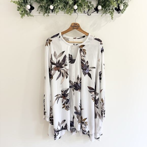 Free People Tops - Free People Electric Orchard Swing Tunic White Floral Keyhole Size L G5015